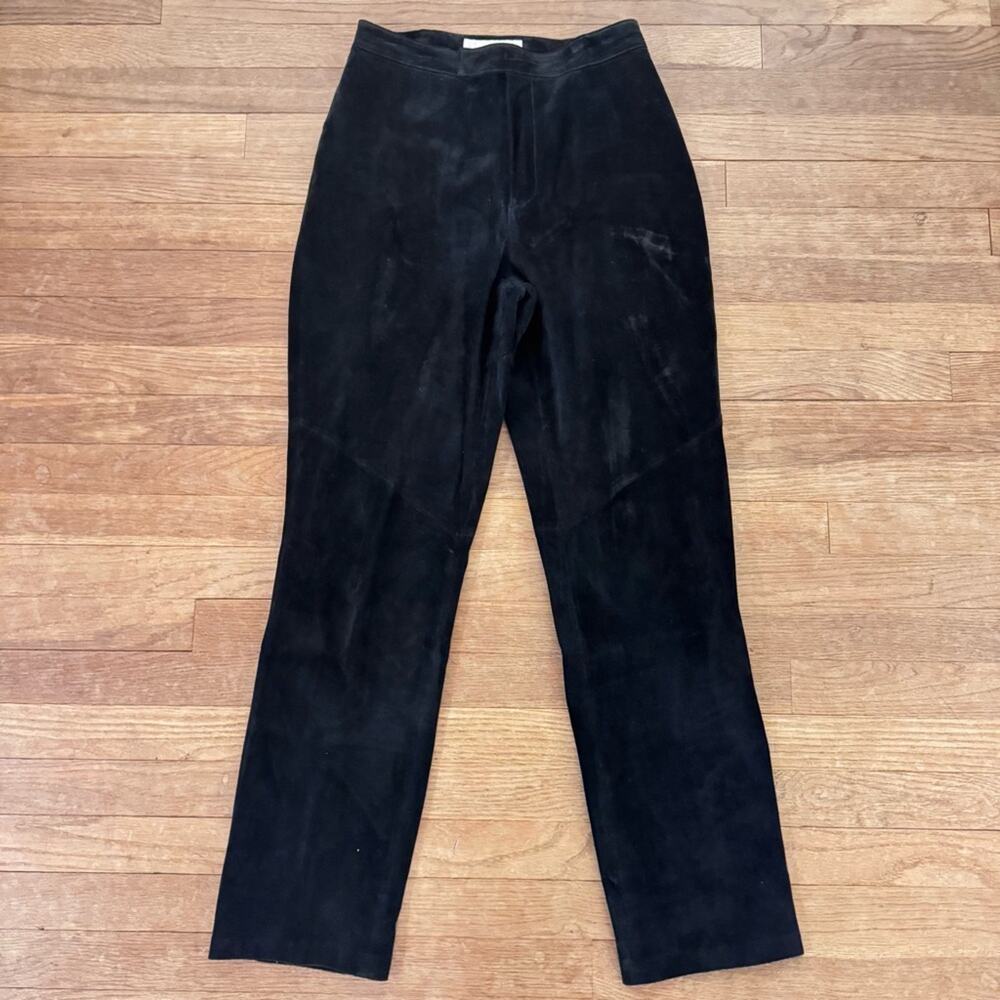 Margaret Godfrey black 100% suede leather high-rise straight leg pants sz 8
b79